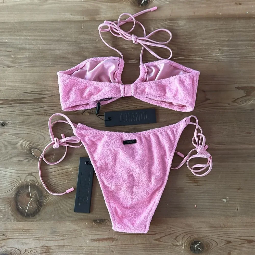 triangl swimwear Pink Terry Cloth Bandeau & Tie Bikini